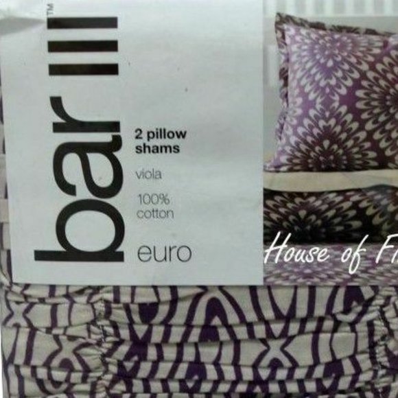 Bar III Viola Euro Sham Pair Cotton Purple/White - Picture 4 of 5